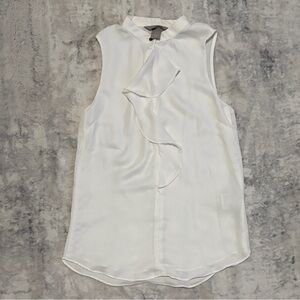 H&M Sleeveless White Ruffle-Front Blouse